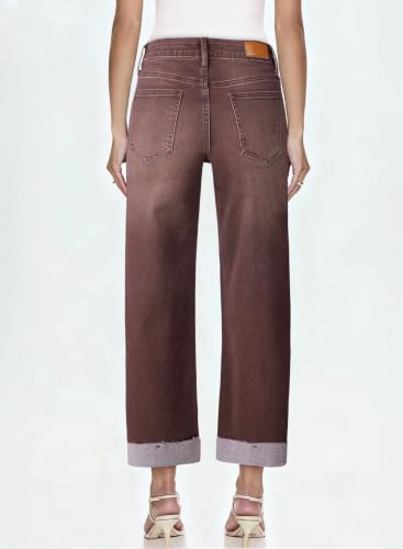 Image of Sidefeel Barrel Jeans for Women High Waisted Wide Leg Baggy Stretchy Trendy Raw Rolled Hem Capri Cropped Ankle Denim Pants