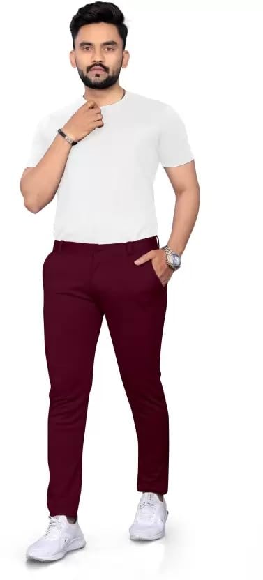 Image of Men's Lycra Stretch Casual Pants Slim Fit Comfortable Trousers Daily Use Solid Pants for Men TS K003 Parent