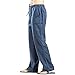 JEsilunmaMY Men's Linen Lounge Pants Elastic Waist Drawstring Pocket Slacks Solid Color Casual Loose Straight Leg Trousers (Blue,Large)