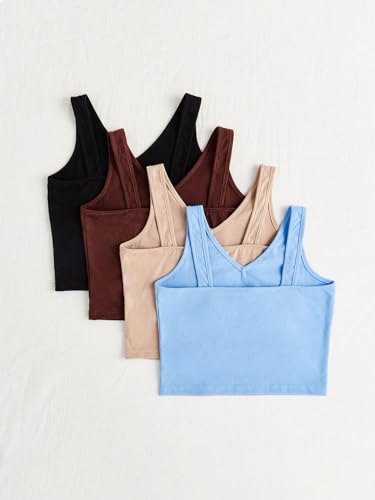 Milumia Girl's 4 Pack V Neck Sleeveless Solid Basic Fitted Crop Tops2