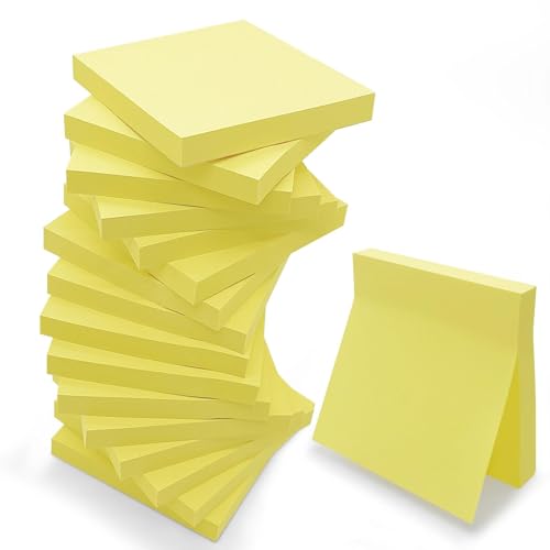 Skythrive 16 Paquetes de Notas Adhesivas de Amarillo - 76 x 76 mm, Brillantes y Cuadradas, para Oficina, Hogar, Escuela y Reunión, 100 hojas por paquete, 1600 Hojas