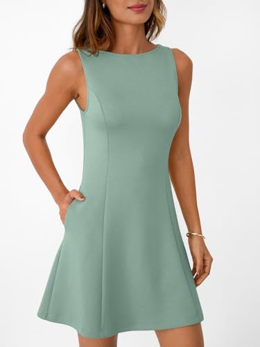 Image of LILLUSORY Women's A-Line Boat Neck Flowy Mini Dress Summer 2026 Going Out Party Club Vacation Sleeveless Tank Dresses