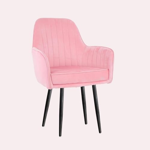 Image of Plush Dining Chair | Accent Chair for Living Room Bedroom Restuarant | Velvet Fabric & Thick Cushion Seat with Sturdy Glossy Metal Legs (Black Legs, Baby Pink)