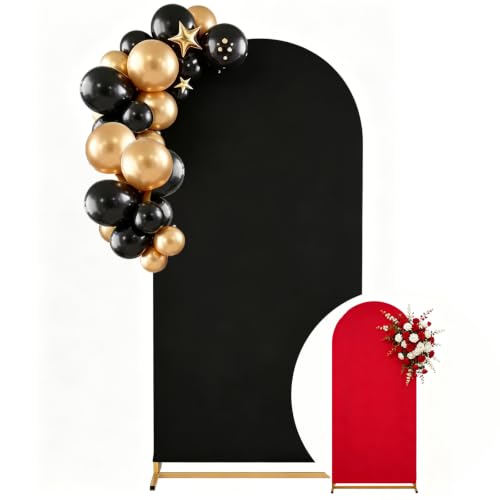 Image of Arch Backdrop Cover 6ft Double Color Spandex Wedding Arch Stand Covers for Birthday Party Baby Shower Gender Reveal Boy or Girl Decoration(Black&Red)