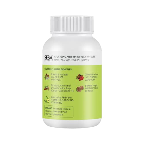 SESA Ayurvedic Anti-Hair Fall Capsules - Hair Fall Control in 15 DAYS - Bhringraj & 8 Herbs - 100% VEG, 60 Caps - Image 7