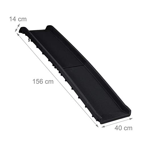 Relaxdays Hunderampe Auto, klappbar, rutschfest, Einstiegshilfe für Kofferraum, bis 90 kg, Kunststoff, 156x40cm, schwarz