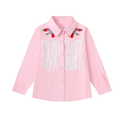 Girls Western Shirt Western Cowgirl Fringe Shirt Long Sleeve Embroidered Tassel Button Down Blouse Tops
