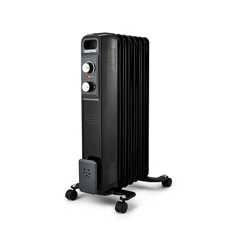 Geepas Oil Filled Radiator Heater 1500W, 7 Fin | Portable Electric Heater 3 Heat Settings | Adjustable Thermostat Safety Cut-off Overheat Protection Energy Efficient Heating | 2 Year Warranty Black