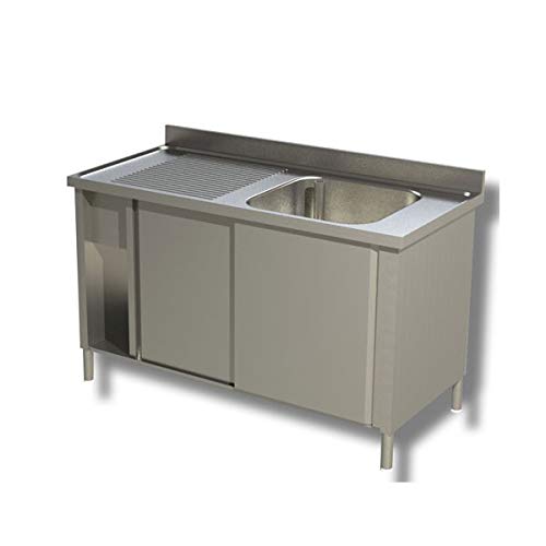 Lavatoio Lavello armadiato ad 1 Vasca + sgocciolatoio Laterale. Prof. 70-140x70x85H, Senza Ruote, Sgocciolatoio Sinistro
