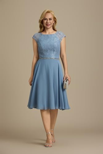 Fivsole Chiffon Mother of The Bride Dresses for Women Lace Knee Length Formal Cocktail Dresses3