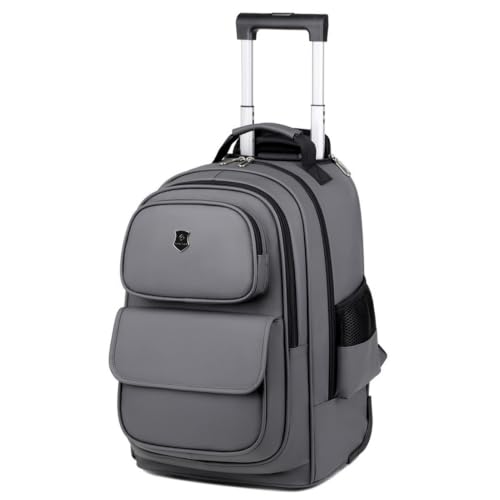 Mochila con ruedas de 20 pulgadas gris con compartimento para laptop y mango telescópico