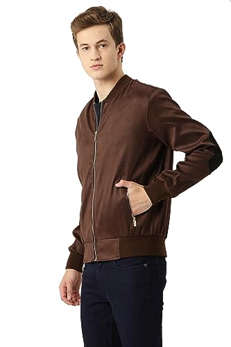 Image of Leather Retail Suede Faux Leather Brown Jacket For Men's