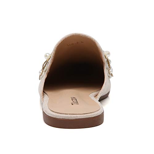 Tilocow Pearl Decor Mules For Women Flats Pointed Toe Backless Flat Slip On Slides Women's Mule Shoes #TOP2