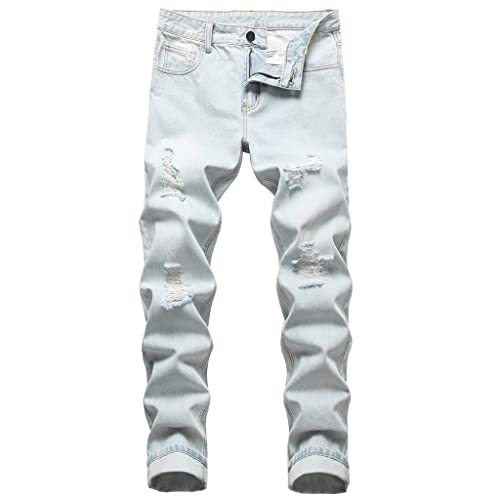 Jean léger déchiré pour homme : pantalon respirant à genoux troués