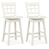 Giantex 24.5' Bar Stools Set of 2, Farmhouse Swivel Barstools with 6-Grid Hollow Back & Ergonomic Contoured Seat, Footrest, Wooden Counter Height Bar Stools for Kitchen Island, Bar, Cafe, White