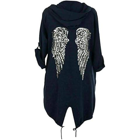 Women Sequin Angel Wings Back Over-sized Hoodie Sweatshirt Jacket Coat Cardigan (20, Navy) Cover