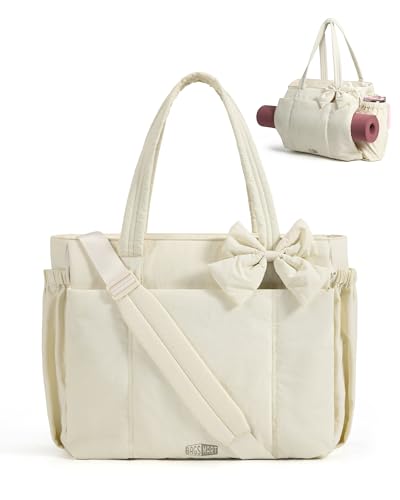 Image of BAGAMSRT Crush Bow Tote Bag for Women, Large Work Tote with 40oz Tumbler, Puffer Travel Tote Bag for Work, Yoga, Gym | For Mom