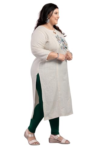 Image of DREAM & DZIRE Women's Cotton Kurti Beige in Colour Hand embrioderied for All Plus Size and Small Size