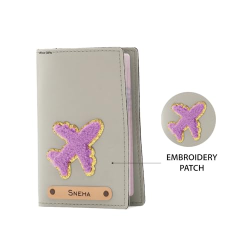 Image of AICA Personalised Name & Embroidery Patch Leather Passport Holder for Men & Women | Gifts for Women| Gift for Man|Passport Cover for Men| Passport Cover for Women (Mint Green)