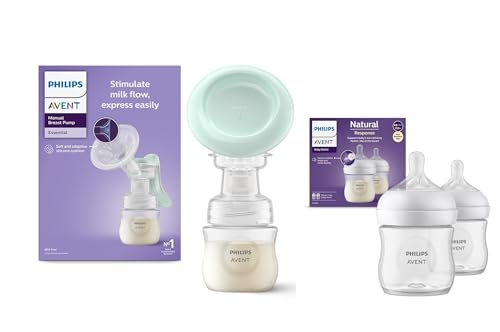 Image of Philips Avent Essential Manual Breast pump | Easy Silicone massage cushion & Ergonomic handle, Soft & Gentle, BPA Free + 125ml Natural Twin Bottle Combo (SCF417 /11 + SCY900 /02) BY Fratelli