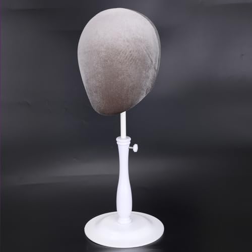 kelukeya Velvet Wig Head Stand Adjustable for Hat and Wig Display, Mannequin Head Stand with Retractable Metal Base for Styling and Display 1pcs(Velvet gray) — view 5