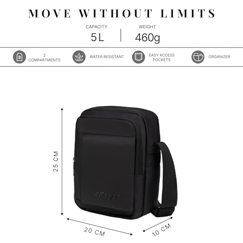 Image of F Gear Hamburg Black 5L Crossbody Sling Bag | Soft-Touch Premium Fabric, 2 Compartment Design, 3 Pockets, Lightweight, Ideal for Work, College, Daily Commute & Travel