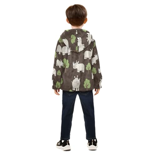 Cute Rhinos Green Trees Toddler Fleece Jacket Girl Boys Hooded Fleece Jacket Coat Warm Outwear Zip-up 3-10T4