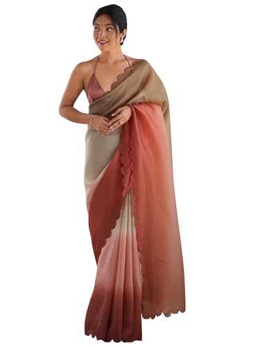 AKHILAM Women's Chiffon Ombre Printed Saree With Unstitched Blous...