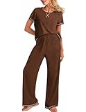 Ekouaer Pijama de punto acanalado para mujer, M
