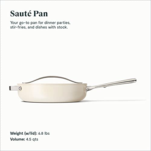 Caraway Nonstick Ceramic Sauté Pan With Lid (4.5 Qt, 11.8") - Non Toxic, Ptfe & Pfoa Free - Oven Safe & Compatible With All Stovetops (Gas, Electric & Induction) - Cream #TOP1