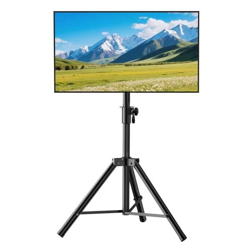 Vanconwey Tripod TV Stand Outdoor TV Stand for 30-75 inch TVs Adjustable Height Portable TV Stands with Safety Design up to 88 lbs Max VESA 600x400mm Black(VC-Z1918)