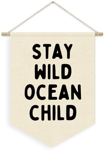 XYDEG Ocean Nursery Decor, Stay Wild Ocean Child Linen Canvas Banner, Coastal Nautical Nursery Wall Hanging Pennant Flag Banner for Kids Toddler Room Bedroom Playroom Decor, 15x11in