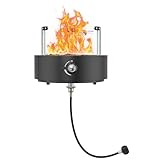 ONLYFIRE OUTDOOR LIVING Gas Fire Pit Bottom-Mounted for Table with Umbrella Hole, Portable Tabletop Smokeless Fireplace w/Wind Guard, Propane Firepit for Patio Camping RV Tailgating, Round FP039