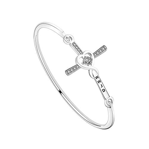 Myospark Christian Bracelet Wwjd Love Heart Infinity God Cross Bangle Bracelet Religious Jewelry Gift (Wwjd Bracelet Sliver) #TOP8