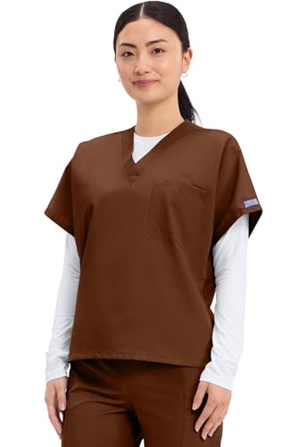 Image of Cherokee Scrubs for Women and Men Unisex V-Neck Tunic Nursing Scrub Top with Chest Pocket, Tuckable Durable Fabric - 4777 | 1 Chest Pocket For Essentials, Traditional Fit, Durable Construction, Comfortable Knit Details, Easy Care, Tuckable Style