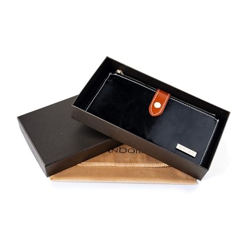 Image of ANDOILT Wallets for Women Genuine Leather Wallet RFID Blocking Bifold Multi Card Case Purse with Zipper Pocket Handbag