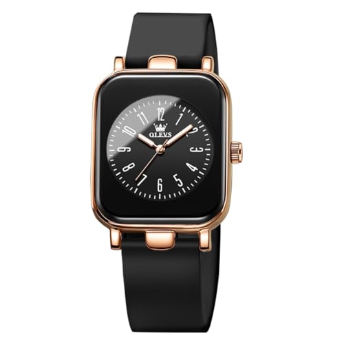 OLEVS Damen Modeuhr Casual Quadratisch Minimalistische Armbanduhren Leuchtende Wasserdicht Silikon Gurt Leichte Quarzuhr für Damen