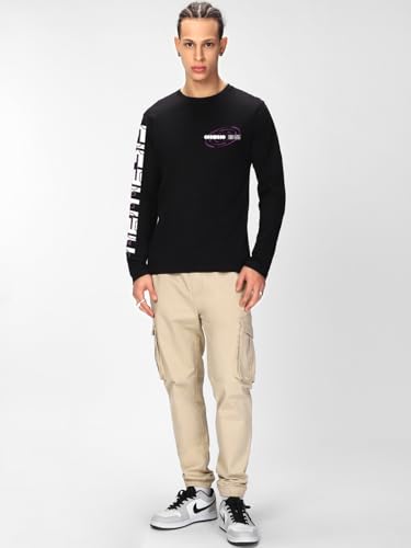 Image of Bewakoof Men's Cotton Jersey Graphic Print Regular Fit Full Sleeve Round Neck T-Shirt | Tshirt for Man | Tshirt for Men Cotton | Tshirts for Men Stylish | Casual Wear | Street Wear