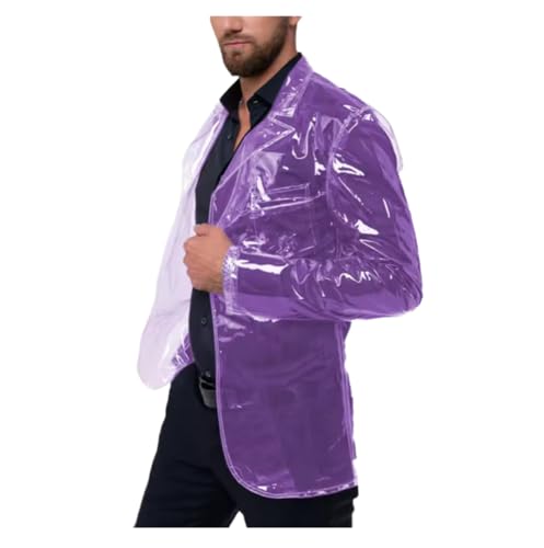 ZQIAOYUUPHOWF Traje de plástico transparente con cuello de solapa para hombre, chaqueta delgada punk transparente de PVC para disfraz de club, Morado (, M