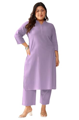 Image of Janasya Women's Cotton Solid Straight Kurta