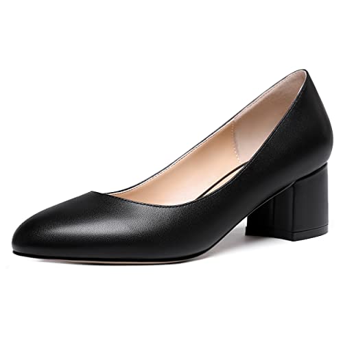 WAYDERNS Women's Matte Round Toe Slip On Block Chunky Low Heel Pumps Shoes 2 Inch
