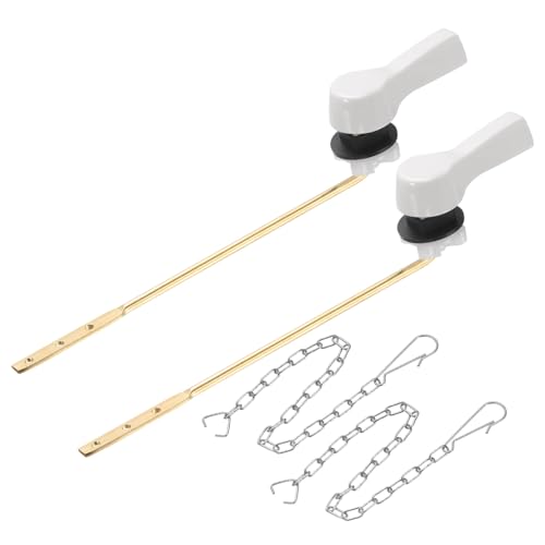 sourcing map Lot de 2 poignées de toilettes universelles avec chaîne, levier de réservoir de toilette, poignée de chasse d'eau, 701 blanc