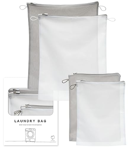 YY Hjem 洗濯ネット 大 中 ループとカラーで家事時短 ロック付きファスナー 【30×40cm 2枚 & 40×50cm 2枚】 (グレー＆ホワイト 4枚セット)