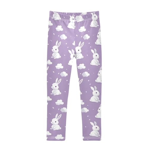 Purple Bunny Rabbit Girls Leggings Ultra Soft Compression Yoga Gym Pants for Kids 4-10T