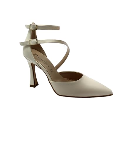 Escarpins femme blanc beurre à bout fermé 52-194 avec brides et talon carré élégant