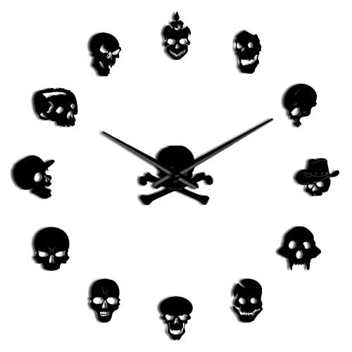 xinxin Wall Clock Retro Different Skull Heads 3D Diy Mute Wall Clock Halloween Party Home Decoration Skeleton Acrylic Mirrors Surface Clock Watch