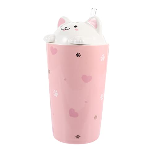 Cabilock 1 Conjunto De Copo Com Canudinho Para Gato Copo De Mão Cerâmica Animal 3D
