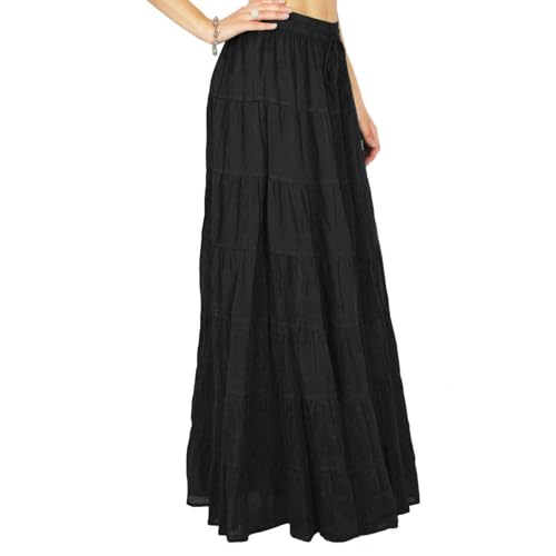 Women's 100% Cotton Skirts Tiered A Line Long Skirts Maxi Elastic High Waist Summer Trendy Flowy Boho Drawstring Skirt2