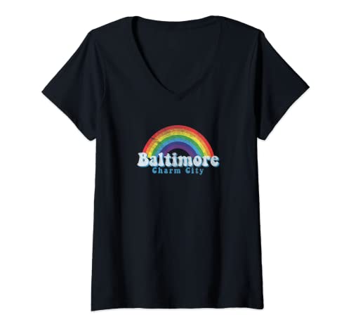 Mujer Baltimore LGBTQ Orgullo Gay Arco Iris Camiseta Cuello V