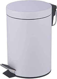 HOMION 3L Litre Round Pedal Bin Stainless Steel Toilet Bath Bathroom Kitchen Bin with Inner Bucket 3 Liter (White)